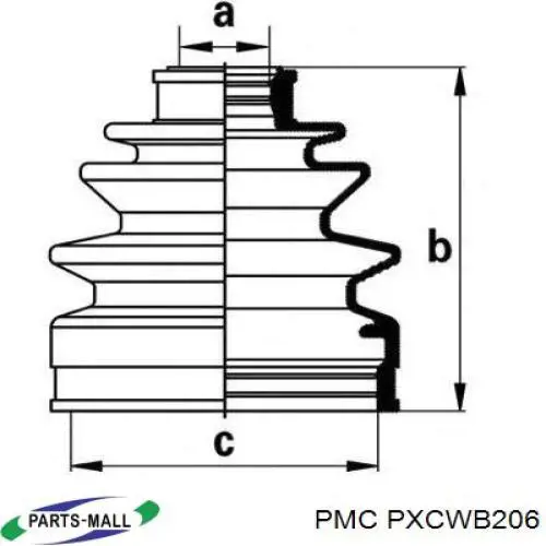 PXCWB206 Parts-Mall пильник шруса внутрішній, передній піввісі