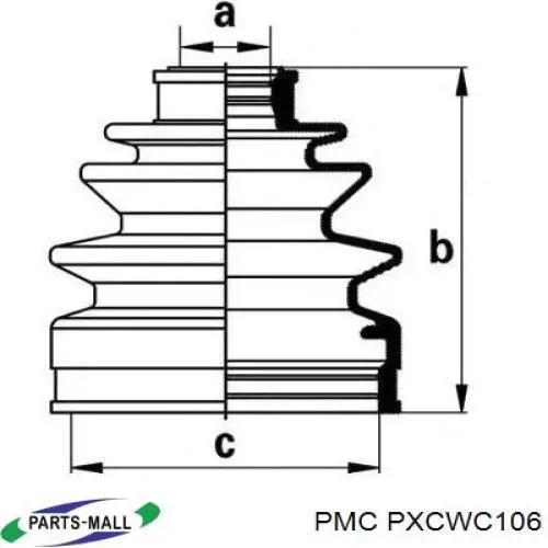 PXCWC106 Parts-Mall пильник шруса внутрішній, передній піввісі