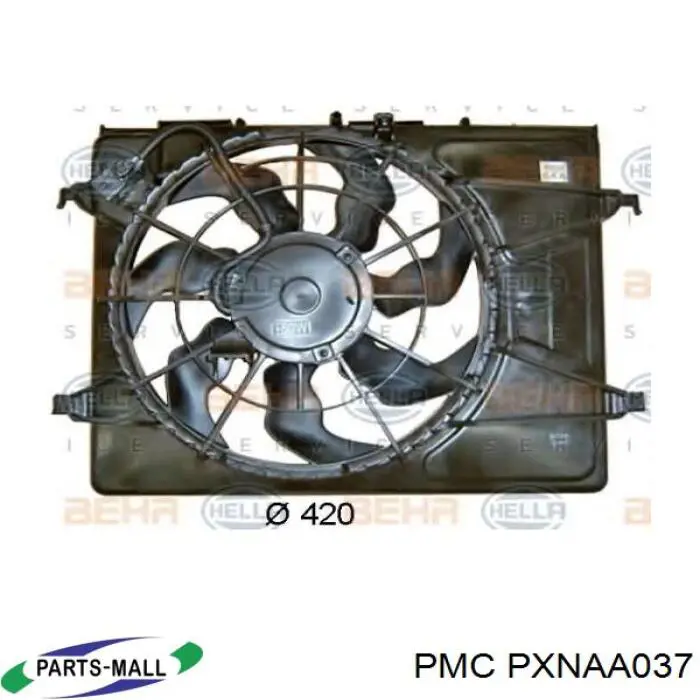 PXNAA037 Parts-Mall Дифузор радіатора охолодження, в зборі з мотором і крильчаткою
