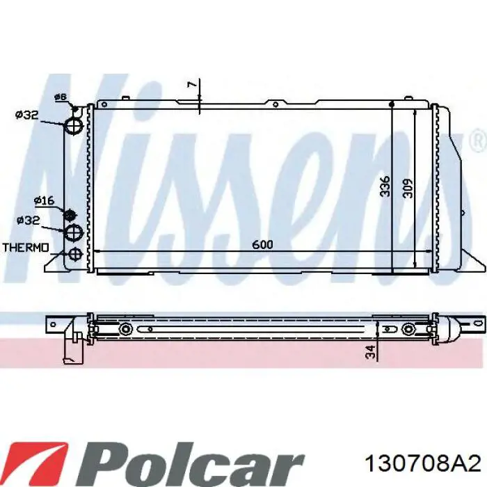 Радіатор охолодження двигуна 130708A2 Polcar