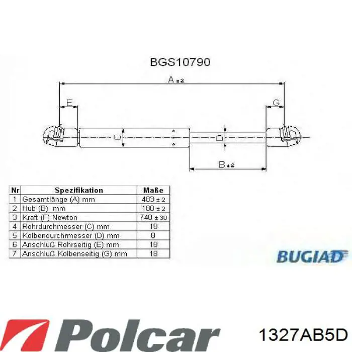 1327AB5D Polcar амортизатор кришки багажника/ двері 3/5-ї задньої