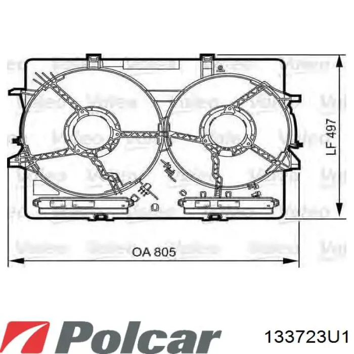 Купити 133723U1 Polcar Електровентилятор охолодження в зборі (двигун + крильчатка), лівий