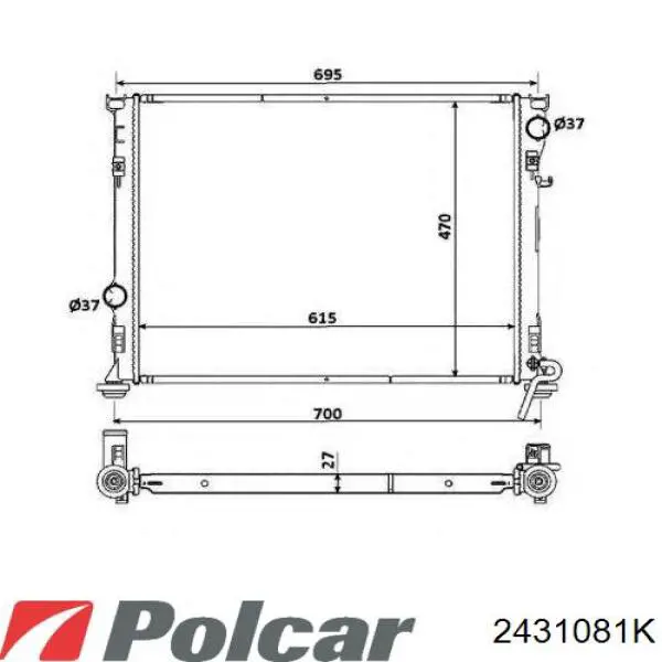 Радіатор основний Polcar 2431081K ціна, від 88.68 USD