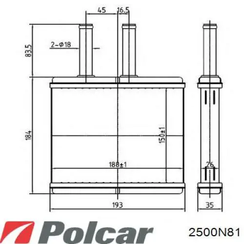 Радіатор пічки 2500N81 Polcar