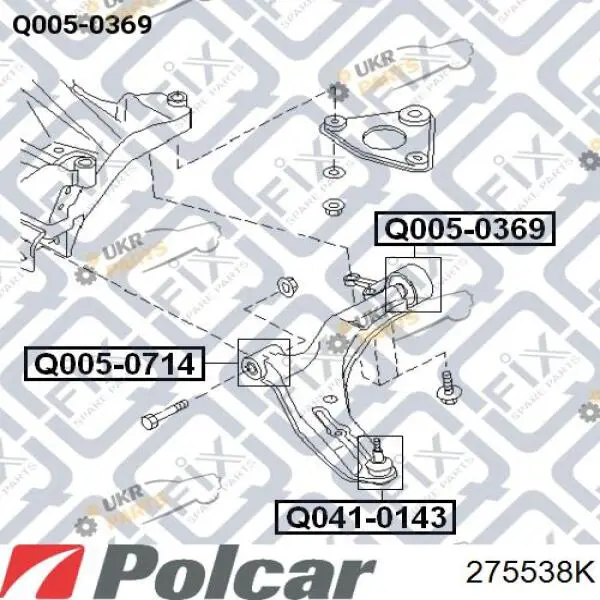 Важіль передньої підвіски нижній, правий 275538K Polcar