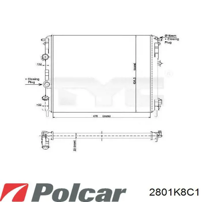 Радіатор кондиціонера 2801K8C1 Polcar