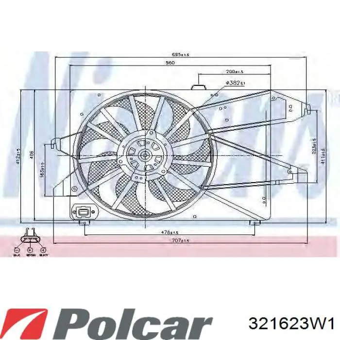 321623W1 Polcar дифузор радіатора охолодження, в зборі з двигуном і крильчаткою