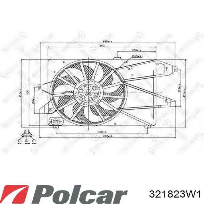Дифузор радіатора охолодження, в зборі з двигуном і крильчаткою 321823W1 Polcar