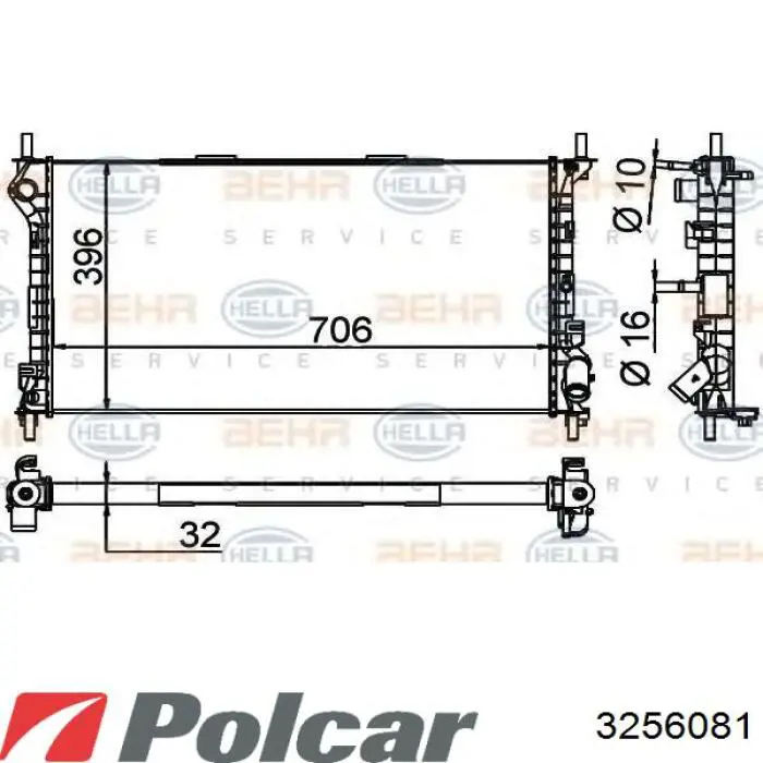 Радіатор охолодження двигуна 3256081 Polcar