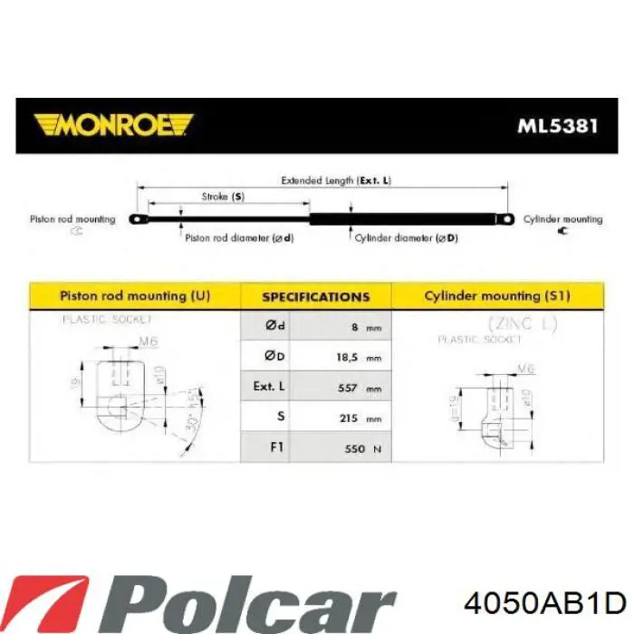 Амортизатор двері задньої Polcar 4050AB1D ціна, від 8.39 USD