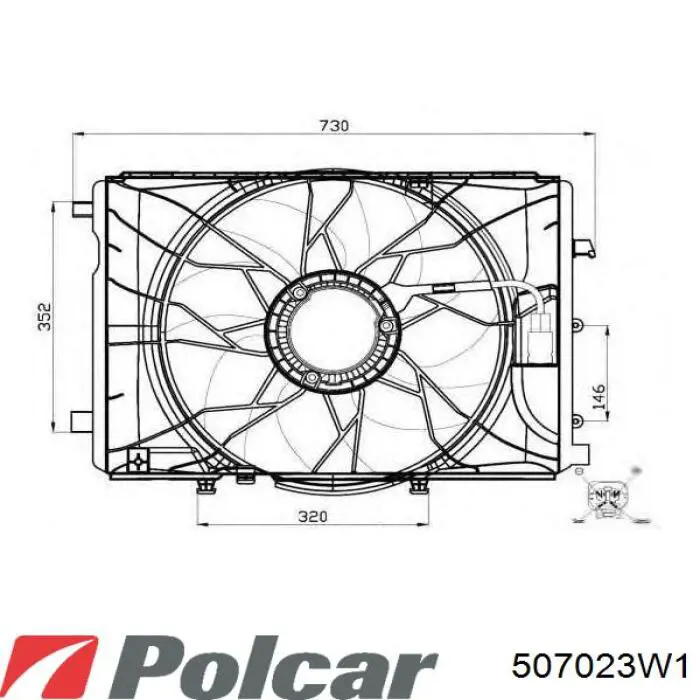 Дифузор радіатора охолодження, в зборі з двигуном і крильчаткою 507023W1 Polcar