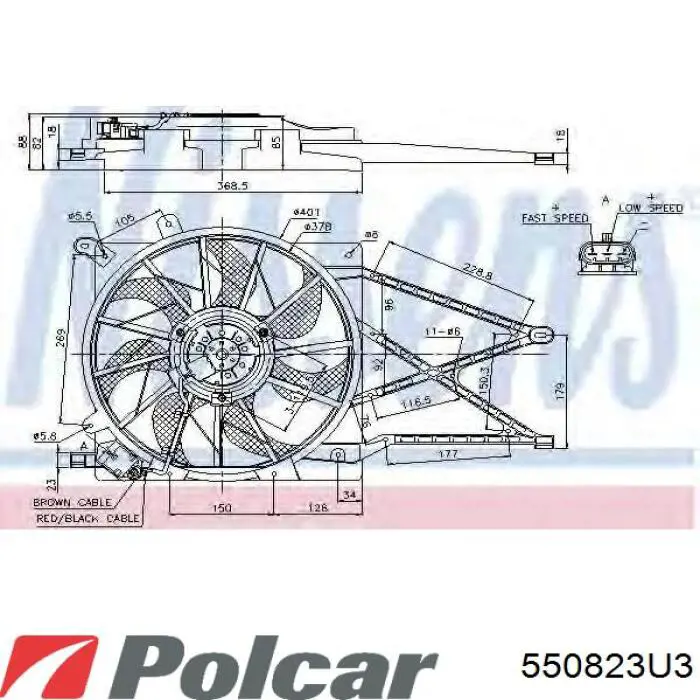 Купити 550823U3 Polcar Електровентилятор охолодження в зборі (двигун + крильчатка)
