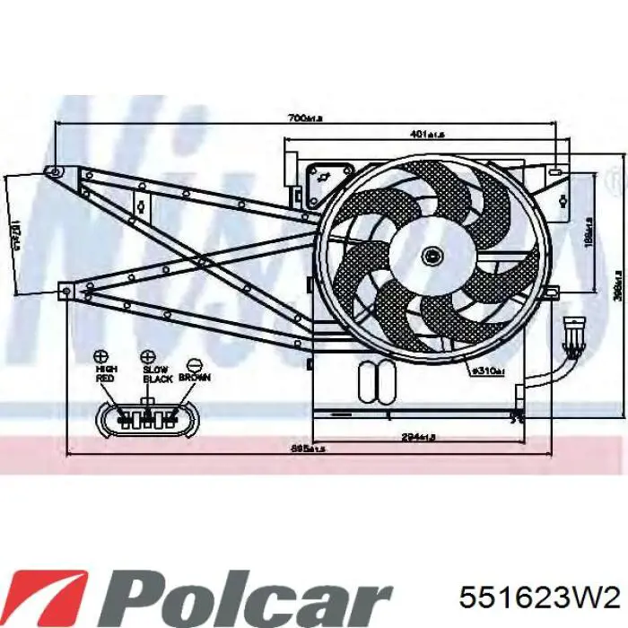 Купити 551623W2 Polcar Дифузор радіатора охолодження, в зборі з двигуном і крильчаткою