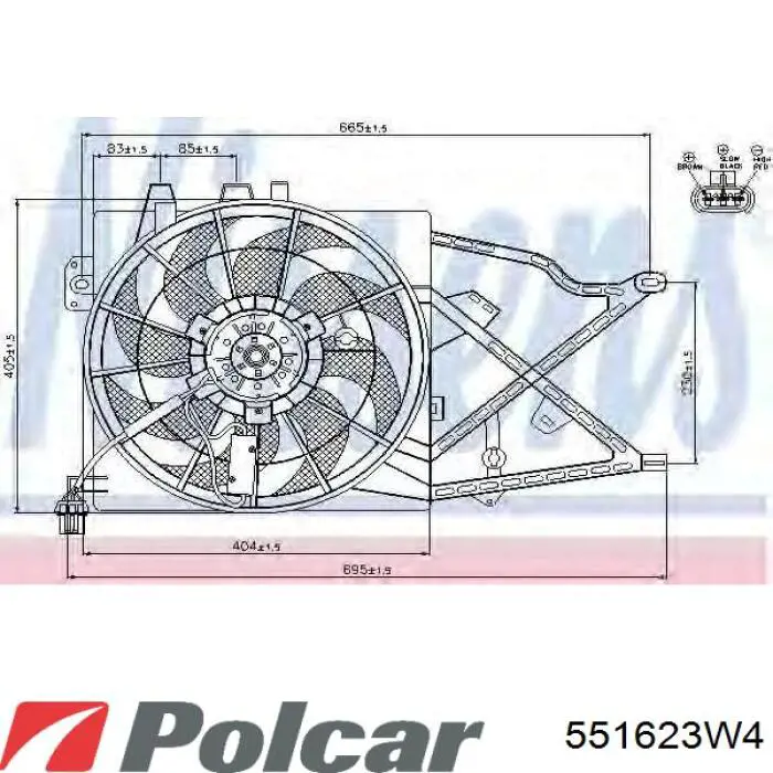 551623W4 Polcar дифузор радіатора охолодження, в зборі з двигуном і крильчаткою