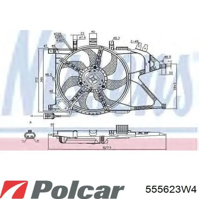 Електровентилятор охолодження в зборі (мотор + крильчатка), правий Polcar 555623W4 ціна, від 73.08 USD