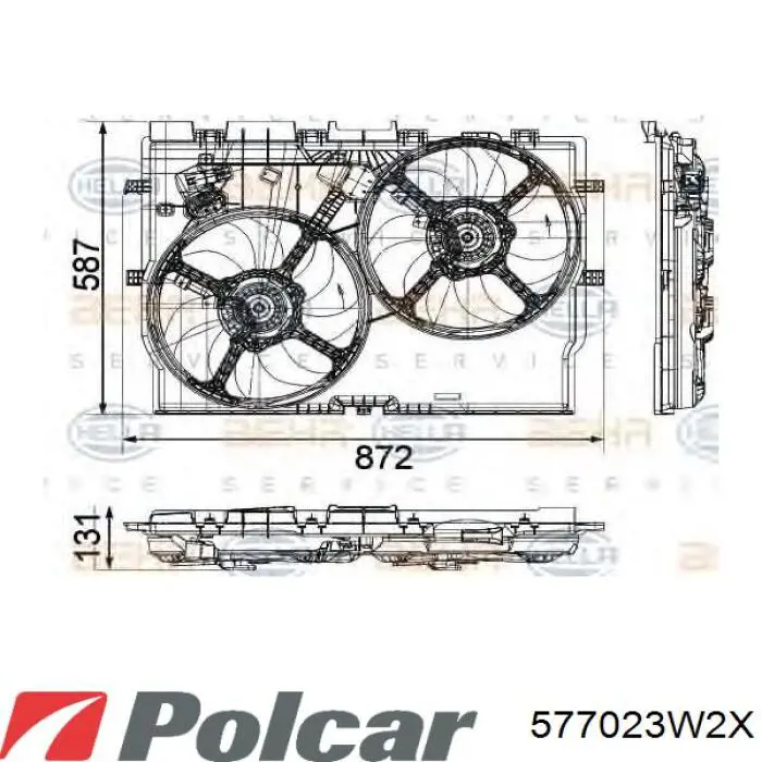577023W2X Polcar дифузор радіатора охолодження, в зборі з двигуном і крильчаткою