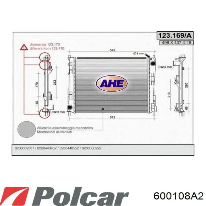 Радіатор основний Polcar 600108A2 ціна, від 72.91 USD