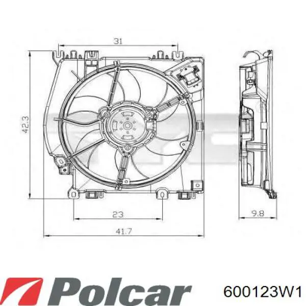 Купити 600123W1 Polcar Електровентилятор охолодження в зборі (двигун + крильчатка)
