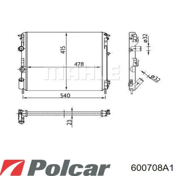 600708A1 Polcar радіатор охолодження двигуна