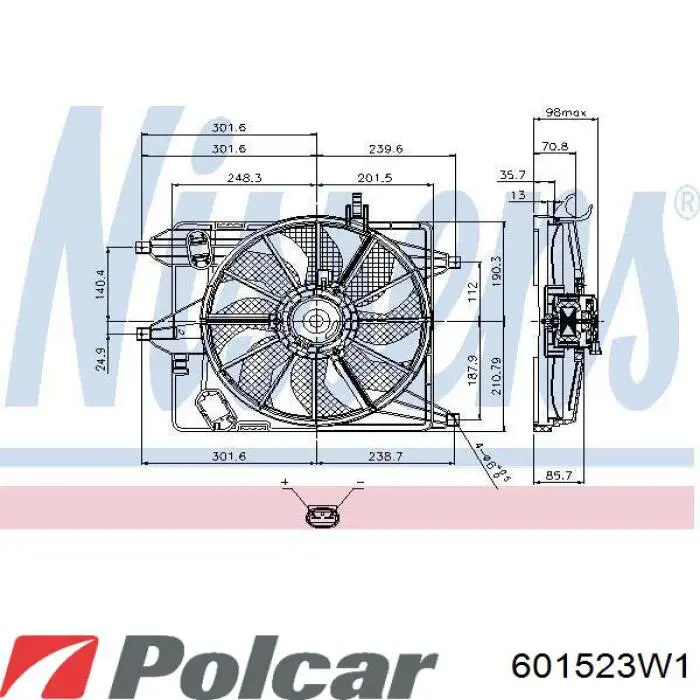 601523W1 Polcar електровентилятор охолодження в зборі (двигун + крильчатка)