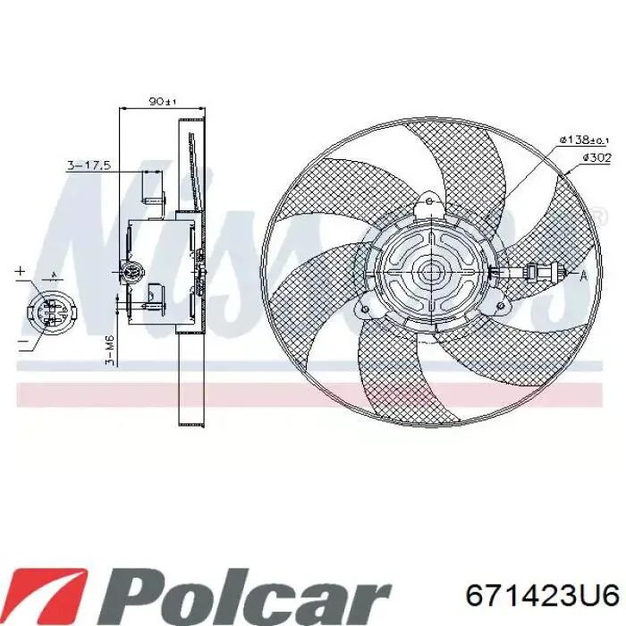 671423U6 Polcar електровентилятор охолодження в зборі (двигун + крильчатка)