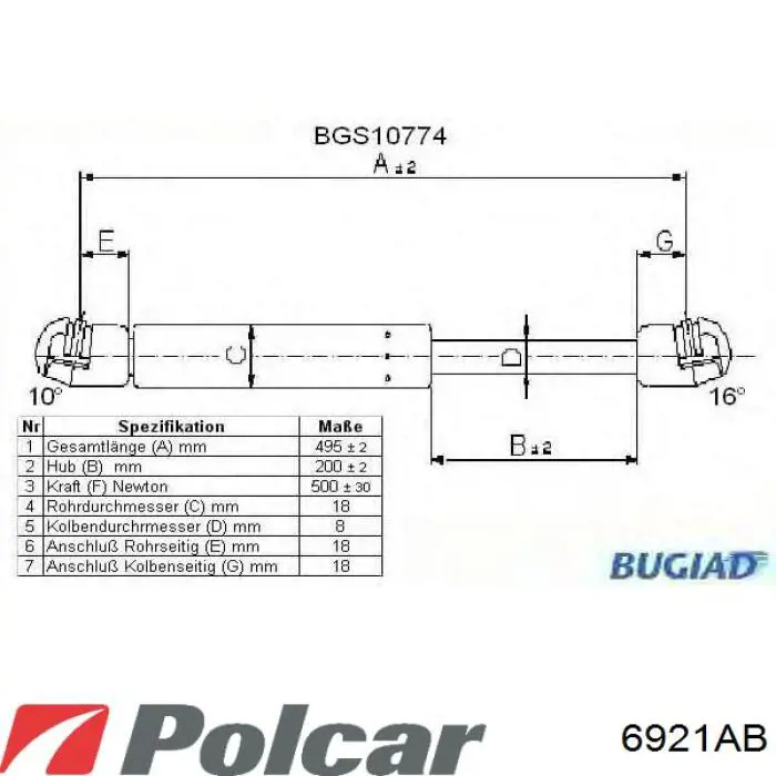 Амортизатор двері задньої Polcar 6921AB ціна, від 9.87 USD