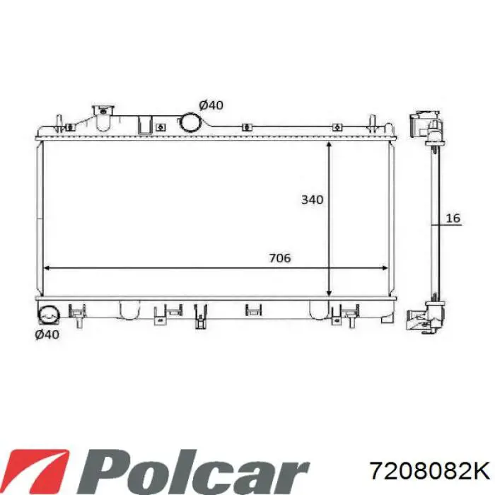 Радіатор основний Polcar 7208082K ціна, від 70.46 USD