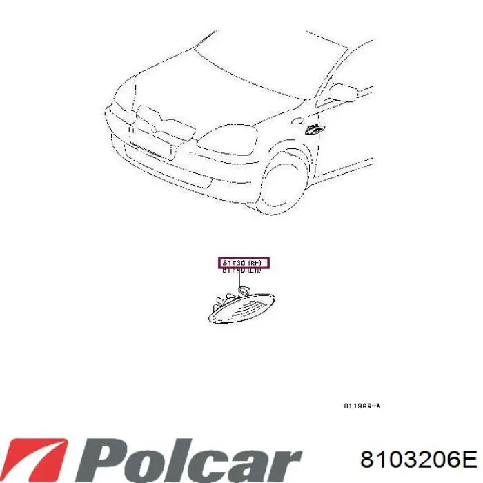 Повторювач повороту на крилі, правий Toyota 8173052010 ціна, від 9.17 USD
