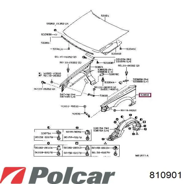 Ліве переднє крило Polcar 810901 ціна, від 47.75 USD