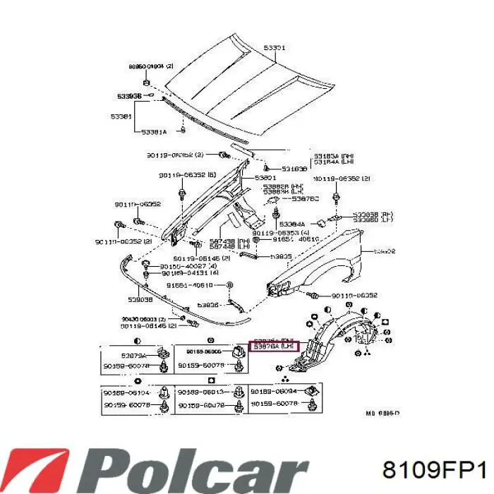 Підкрилок переднього крила, лівий Toyota Corolla ліфтбек (E9) (1987 - 1992) ціна, від 11.42 USD