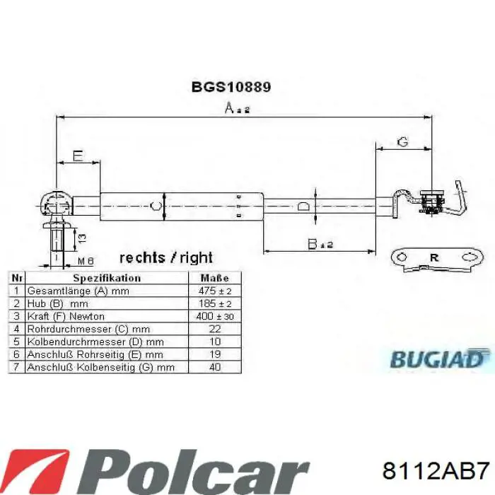 Купити 8112AB7 Polcar Амортизатор двері багажника