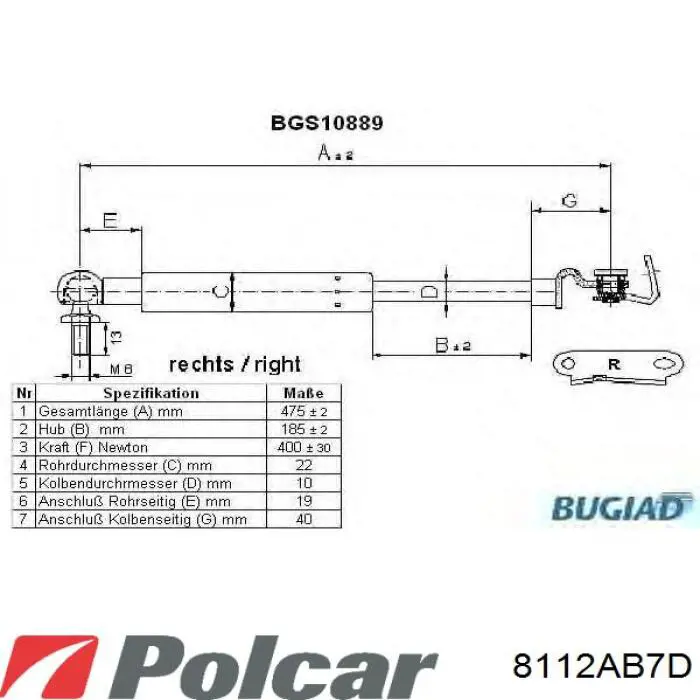 Амортизатор двері задньої Polcar 8112AB7D ціна, від 10.12 USD