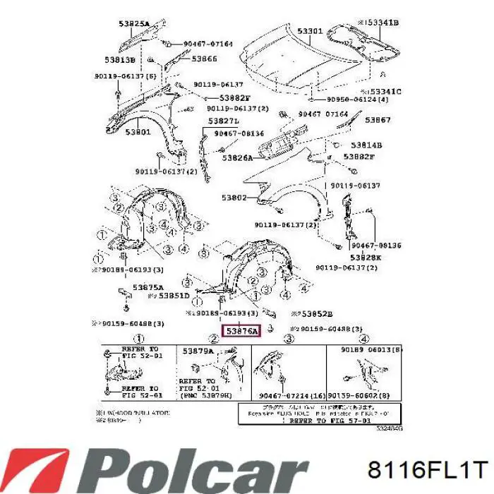 Підкрилок переднього крила, лівий Polcar 8116FL1T ціна, від 16.42 USD