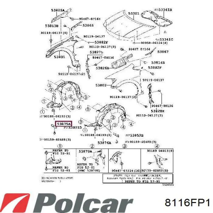 Подкрильнікі переднього крила, правий Polcar 8116FP1 ціна, від 13.79 USD