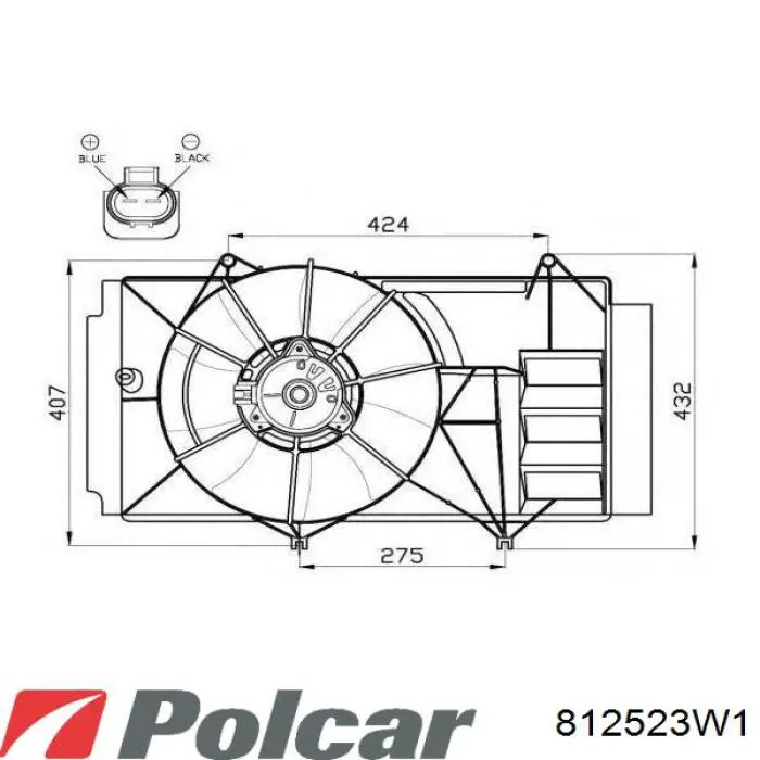 812523W1 Polcar Мотор вентилятора системи охолодження, лівий