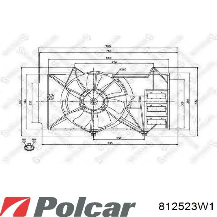 812523W1 Polcar двигун вентилятора системи охолодження, лівий