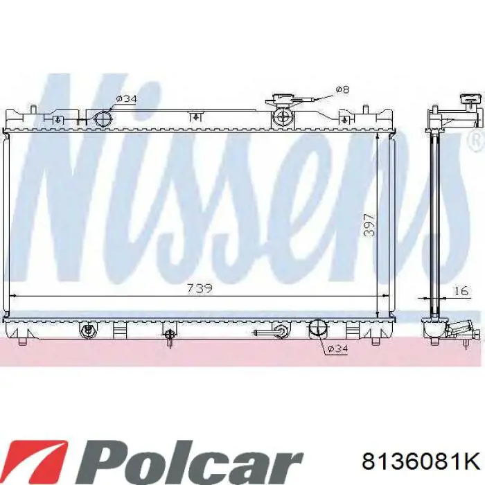 Радіатор охолодження двигуна 8136081K Polcar