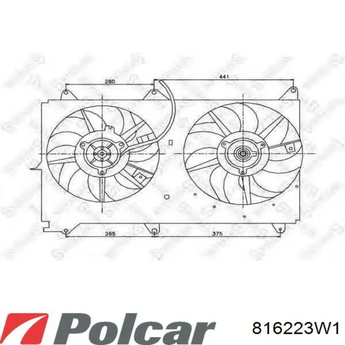 Дифузор радіатора охолодження, в зборі з двигуном і крильчаткою Polcar 816223W1