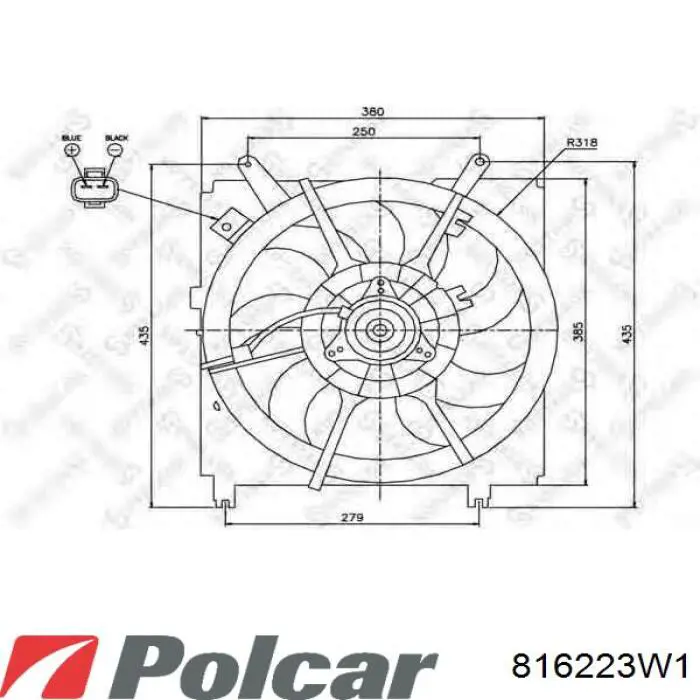 816223W1 Polcar Дифузор радіатора охолодження, в зборі з мотором і крильчаткою