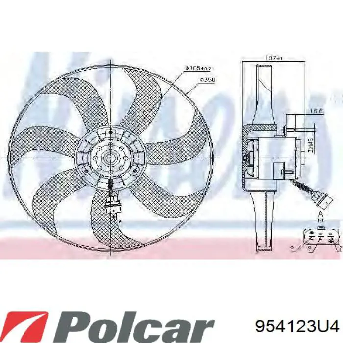954123U4 Polcar електровентилятор охолодження в зборі (двигун + крильчатка)