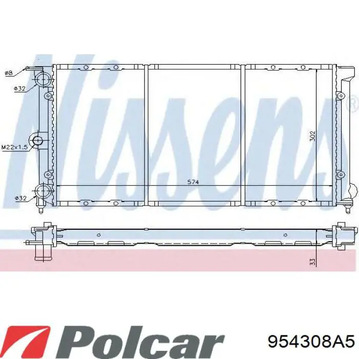 Радіатор охолодження двигуна 954308A5 Polcar