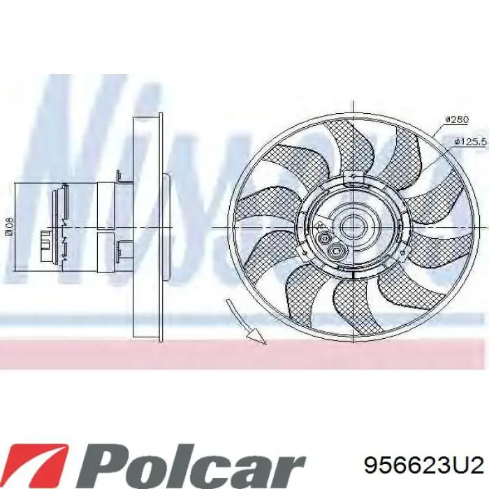956623U2 Polcar електровентилятор охолодження в зборі (двигун + крильчатка)