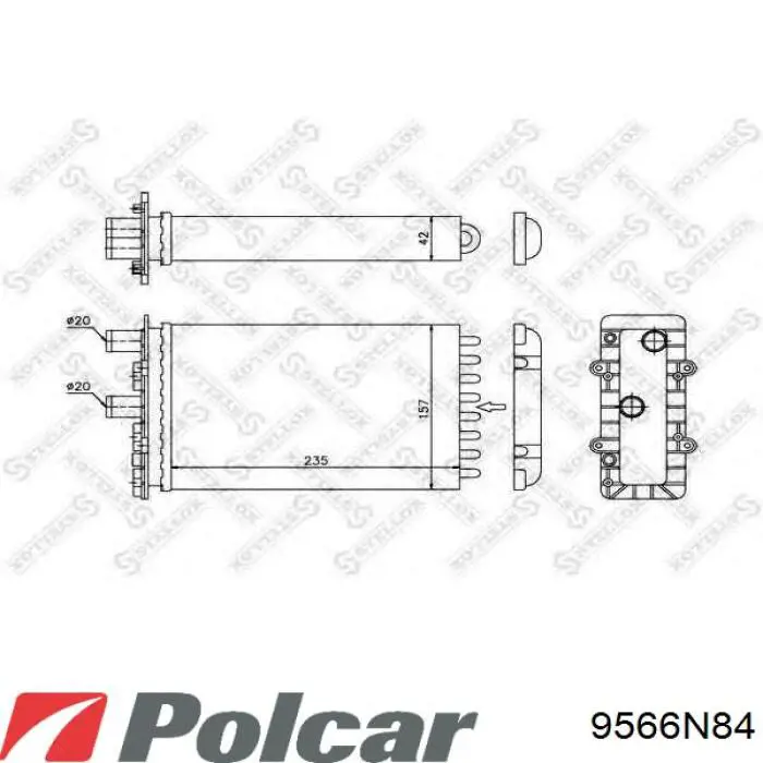 Радіатор пічки (обігрівача), задній 9566N84 Polcar