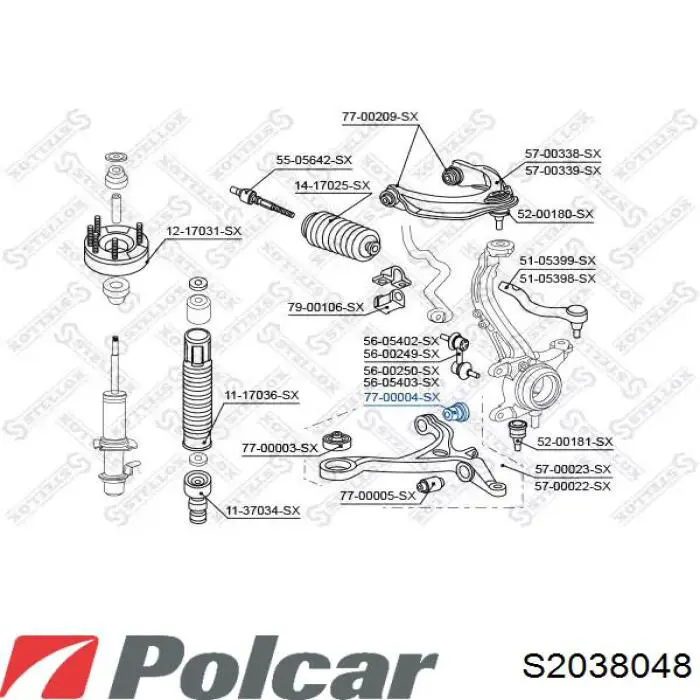 Сайлентблок нижнього важеля передньої підвіски Polcar S2038048 ціна, від 6.33 USD