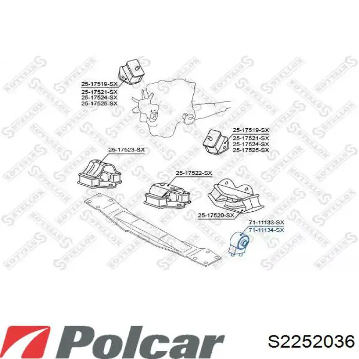 Подушка трансмісії, опора роздавальної коробки Polcar S2252036 ціна, від 8.33 USD
