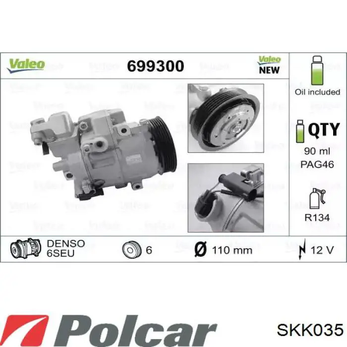 Компресор системи кондиціювання Polcar SKK035 ціна, від 126.69 USD