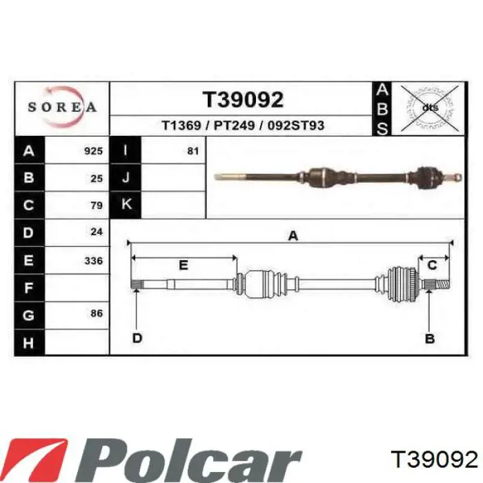 T39092 Polcar Привід передній правий