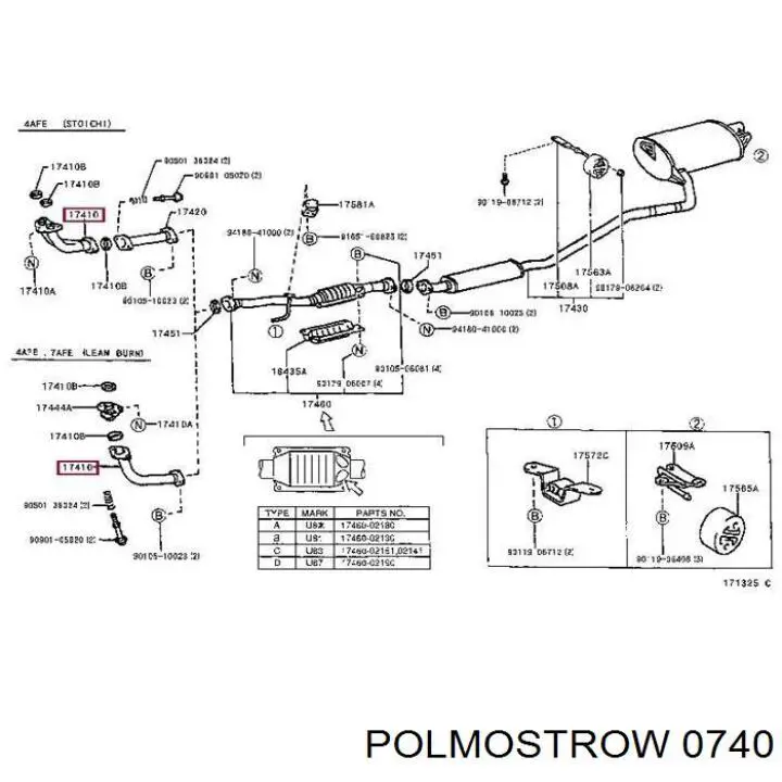 0740 Polmostrow Патрубок глушника від середньої до задньої частини