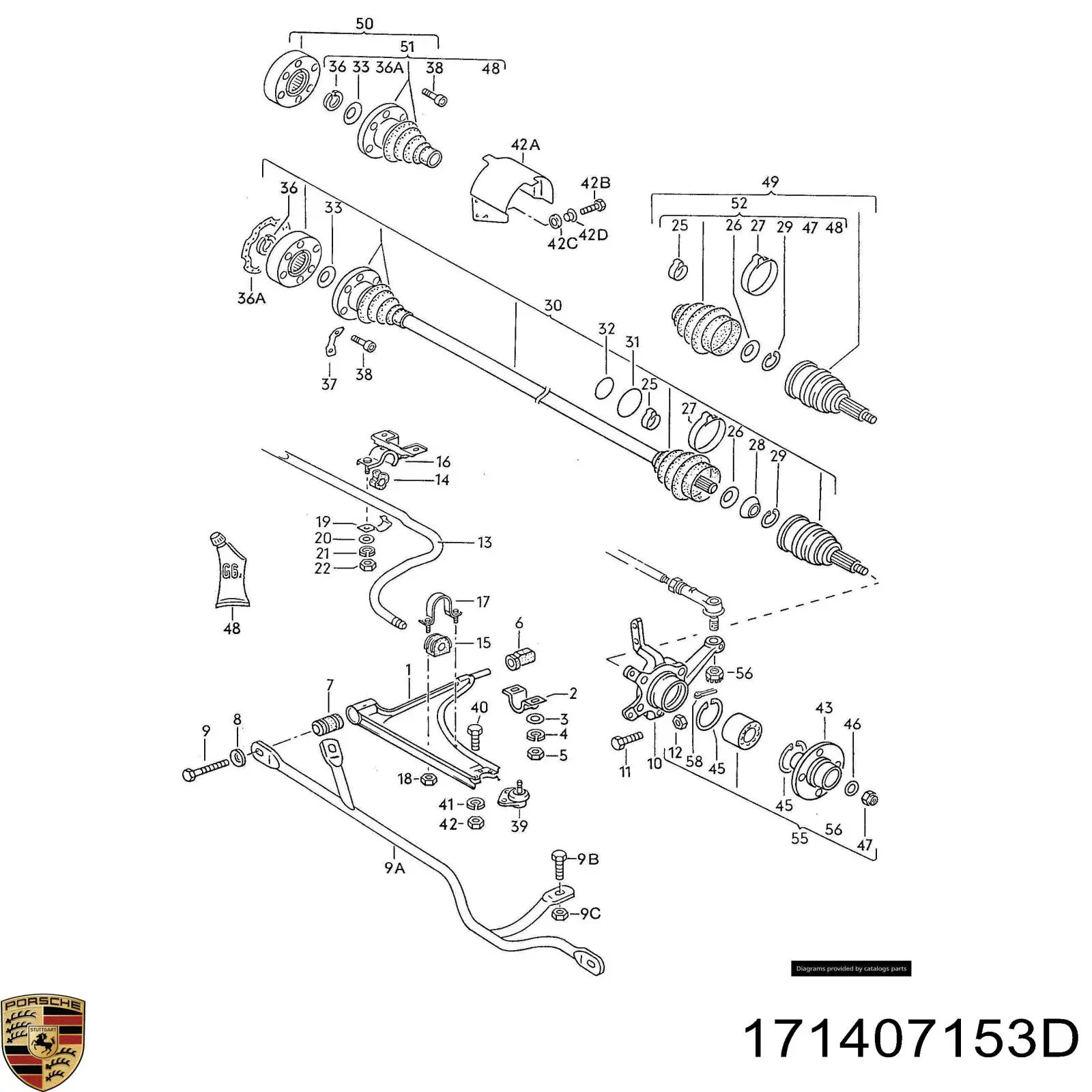 Важіль передньої підвіски нижній, лівий/правий 171407153D Porsche