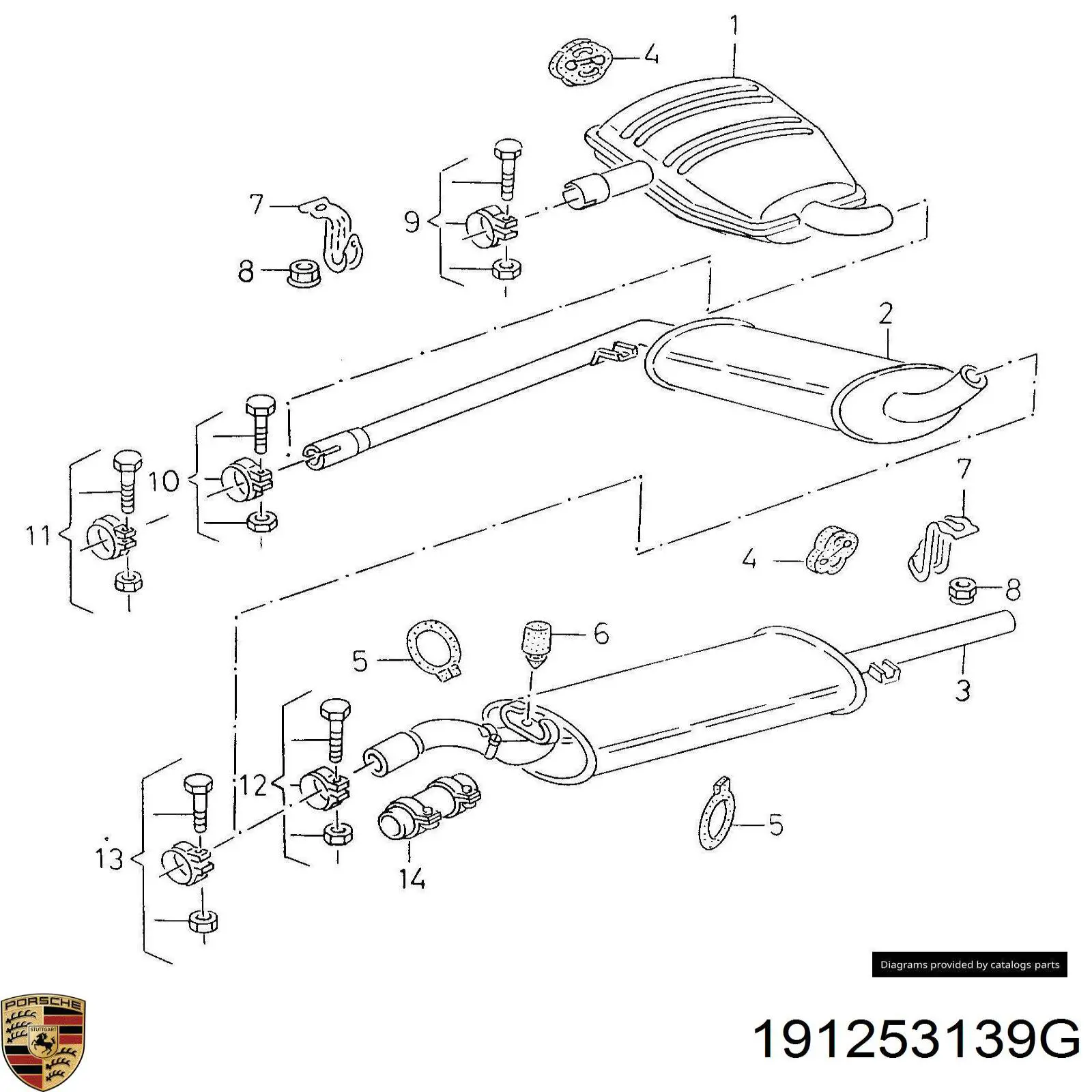 Кронштейн/хомут глушника, передній Porsche 191253139G